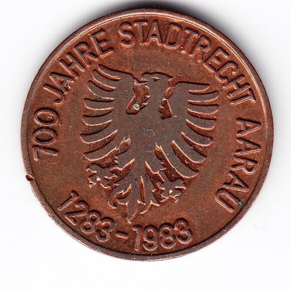 1983 Switzerland Stadrecht Aarau Commemorative Token (b88) - Picture 2 of 2